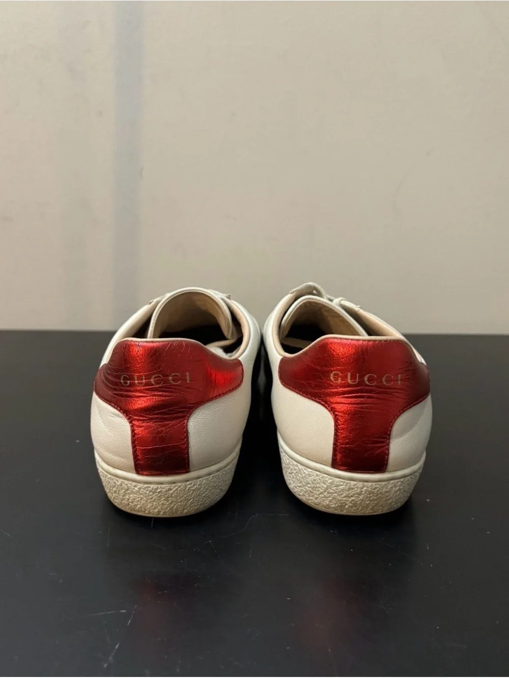 Gucci Ace Logo Band Stripe Leather Sneakers White Red